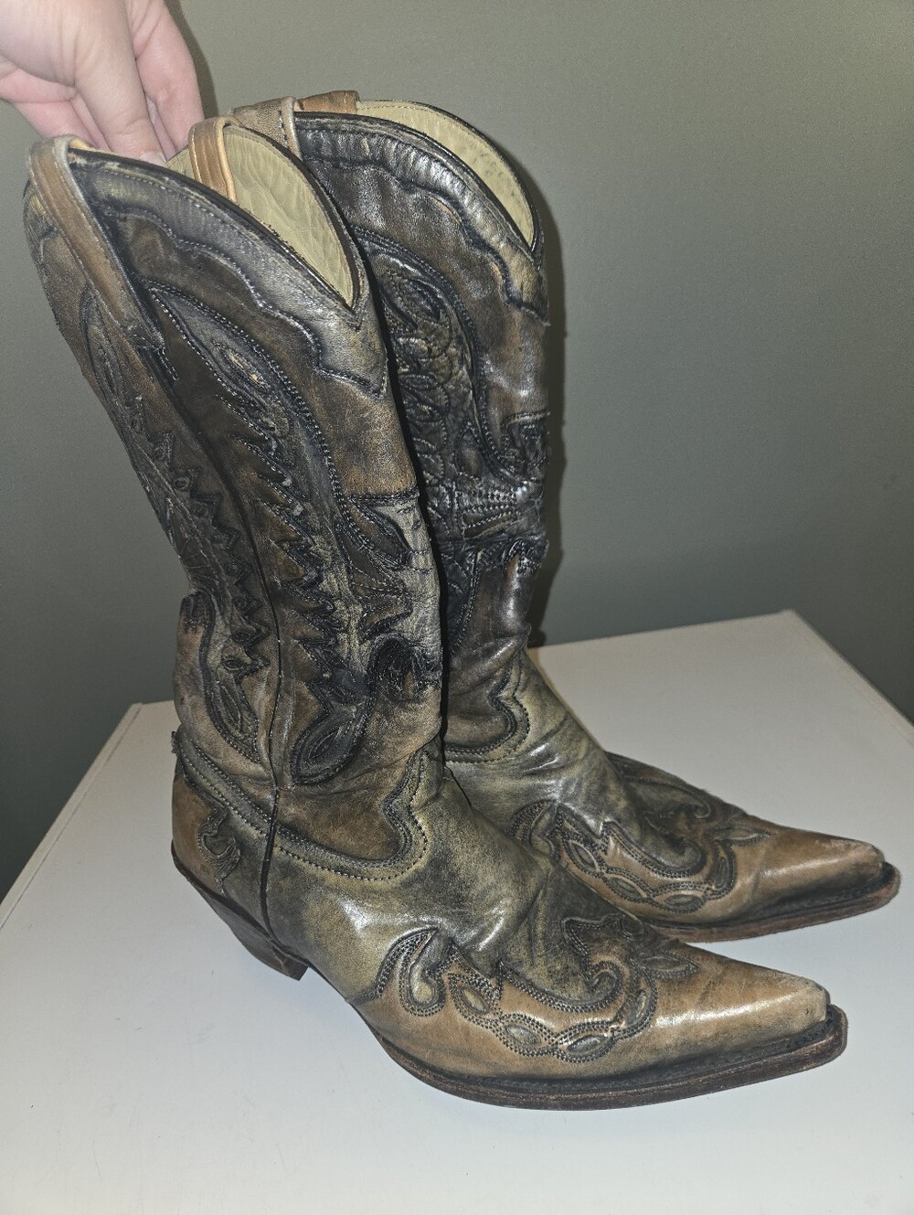 Rockin Leather  Womens Brown Distressed Leather Cowboy Boots Size 9